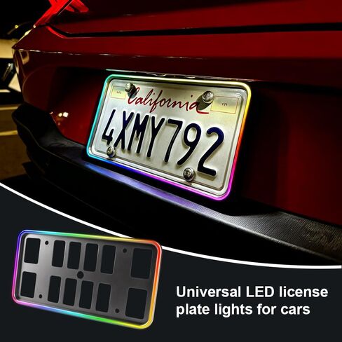 إطار لوحة ترخيص LED RGB Edge Glow، تحكم في التطبيق، ضوء نيون متغير متعدد الألوان، تحذير سلامة فلاش الفرامل، مقاوم للماء، غطاء علامة قياسي عالمي، قانوني للشارع لسيارة شاحنة سيارات الدفع الرباعي in Kuwait