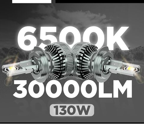 H7 LED Fog Replacement Bulbs, 6500K Cool White, 130W 30000LM Ultra Bright, No Adapter Required, 1:1 Mini Size, Turbo Fan Cooling, IP68 Waterproof, Plug & Play, Pack of 2 in Kuwait