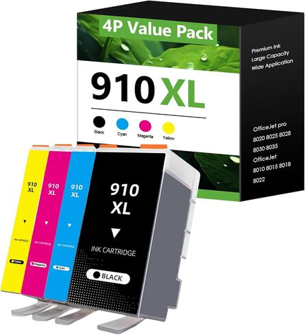910XL 910 Ink Cartridges Replacement for HP 910XL Ink Cartridges Combo Pack High Yield Work for OfficeJet Pro 8015 8018 8022 8020 8025 8028 8030 8035 OfficeJet 8010 Printers (BK C M Y in Saudi Arabia