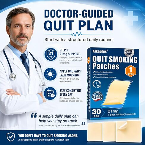 Step 1 Nicotine Patches 21 mg, Quit Smoking Patches & Stop Smoking Aids, Easy and Effective Quit Support with 2 Weeks, Nicotine Transdermal System Patches (30 Count) in Saudi Arabia