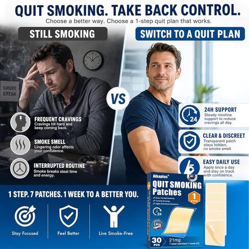 Step 1 Nicotine Patches 21 mg, Quit Smoking Patches & Stop Smoking Aids, Easy and Effective Quit Support with 2 Weeks, Nicotine Transdermal System Patches (30 Count) in Saudi Arabia