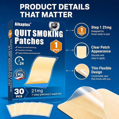 Step 1 Nicotine Patches 21 mg, Quit Smoking Patches & Stop Smoking Aids, Easy and Effective Quit Support with 2 Weeks, Nicotine Transdermal System Patches (30 Count) in Saudi Arabia