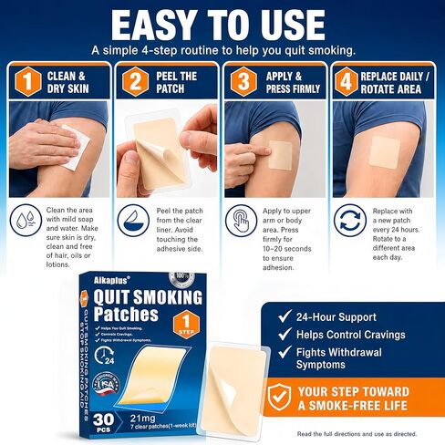 Step 1 Nicotine Patches 21 mg, Quit Smoking Patches & Stop Smoking Aids, Easy and Effective Quit Support with 2 Weeks, Nicotine Transdermal System Patches (30 Count) in Saudi Arabia