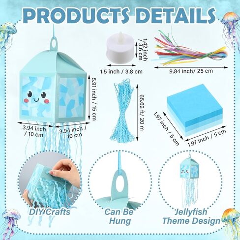 Simgoing 12 Sets Jellyfish Crafts with LED Candle Light DIY Jellyfish Lantern Tissue Paper Craft Kits Under the Sea Party Decoration Supplies for Ocean Mermaid Party Classroom Activities in Kuwait