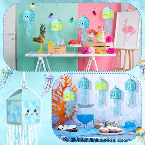 Simgoing 12 Sets Jellyfish Crafts with LED Candle Light DIY Jellyfish Lantern Tissue Paper Craft Kits Under the Sea Party Decoration Supplies for Ocean Mermaid Party Classroom Activities in Kuwait