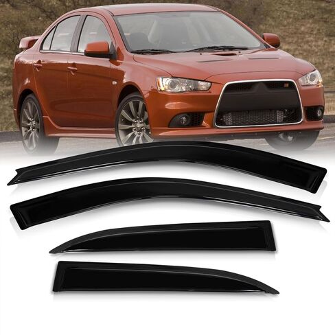 AJP Distributors JDM 4PCS Tape-On Side Door Window Visor Rain Guard Sun Shade Vent Aero Wind Deflector Shield Compatible/Replacement For Lancer EVO X 2008 2009 2010 2011 2012 2013 2014 2015 2016 2017 in Kuwait