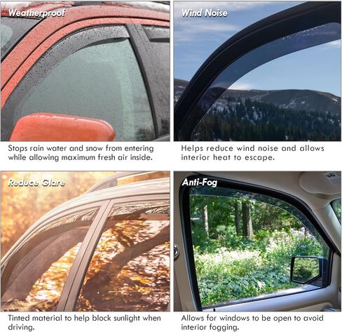 AJP Distributors JDM 4PCS Tape-On Side Door Window Visor Rain Guard Sun Shade Vent Aero Wind Deflector Shield Compatible/Replacement For Lancer EVO X 2008 2009 2010 2011 2012 2013 2014 2015 2016 2017 in Kuwait