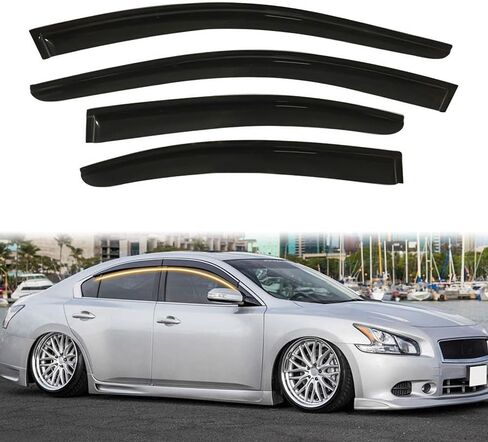 Tape on Window Visor Deflectors, Compatible with 2009-2015 Nissan Maxima, Acrylic Smoke Tinted Slim Style Window Rain Guards, Sun Wind Side Vent Visor Set, 4 Pieces in Kuwait