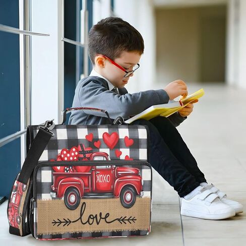 ALAZA Valentines Day Plaid Red Truck Love Zipper Binder 3 Ring Binder Organizer with Zipper and Shoulder Strap Large Capacity Multi-Pocket for Office Supplies Work in Kuwait
