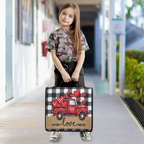 ALAZA Valentines Day Plaid Red Truck Love Zipper Binder 3 Ring Binder Organizer with Zipper and Shoulder Strap Large Capacity Multi-Pocket for Office Supplies Work in Kuwait