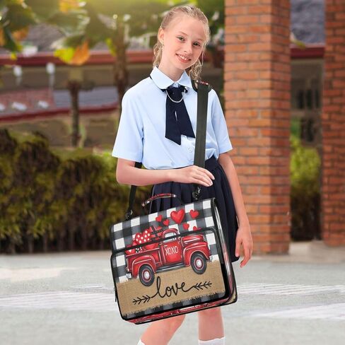 ALAZA Valentines Day Plaid Red Truck Love Zipper Binder 3 Ring Binder Organizer with Zipper and Shoulder Strap Large Capacity Multi-Pocket for Office Supplies Work in Kuwait