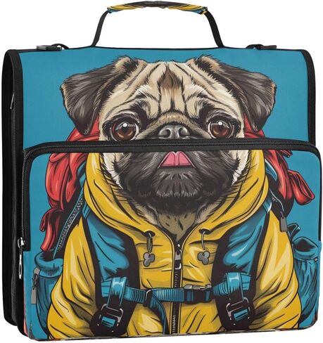 ALAZA Blue Bulldog 3D Zipper Binder 3 Ring Binder Organizer with Zipper and Shoulder Strap Large Capacity Multi-Pocket for Office Supplies Work in Kuwait