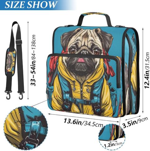 ALAZA Blue Bulldog 3D Zipper Binder 3 Ring Binder Organizer with Zipper and Shoulder Strap Large Capacity Multi-Pocket for Office Supplies Work in Kuwait