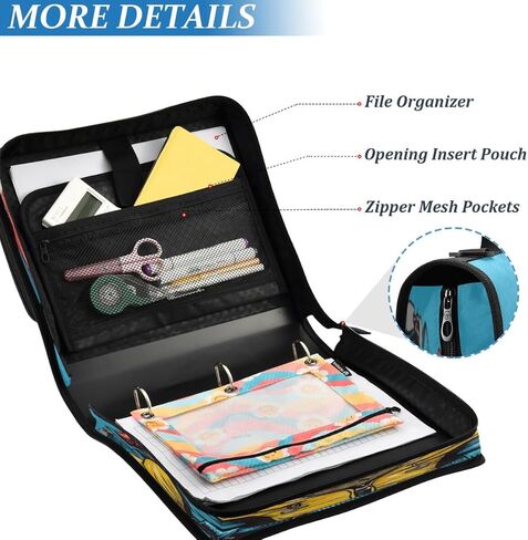 ALAZA Blue Bulldog 3D Zipper Binder 3 Ring Binder Organizer with Zipper and Shoulder Strap Large Capacity Multi-Pocket for Office Supplies Work in Kuwait
