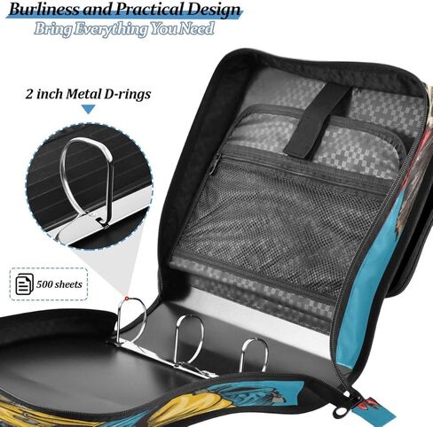 ALAZA Blue Bulldog 3D Zipper Binder 3 Ring Binder Organizer with Zipper and Shoulder Strap Large Capacity Multi-Pocket for Office Supplies Work in Kuwait