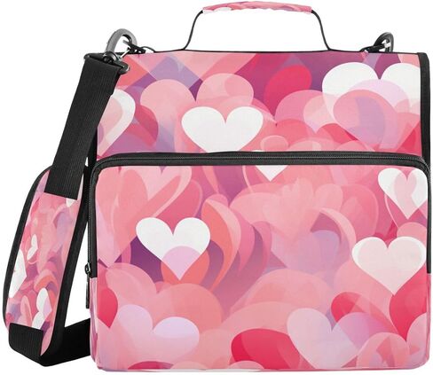 ALAZA Abstract Love Heart Zipper Binder 3 Ring Binder Organizer with Zipper and Shoulder Strap Large Capacity Multi-Pocket for Office Supplies Work in Kuwait