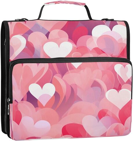 ALAZA Abstract Love Heart Zipper Binder 3 Ring Binder Organizer with Zipper and Shoulder Strap Large Capacity Multi-Pocket for Office Supplies Work in Kuwait