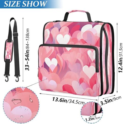 ALAZA Abstract Love Heart Zipper Binder 3 Ring Binder Organizer with Zipper and Shoulder Strap Large Capacity Multi-Pocket for Office Supplies Work in Kuwait