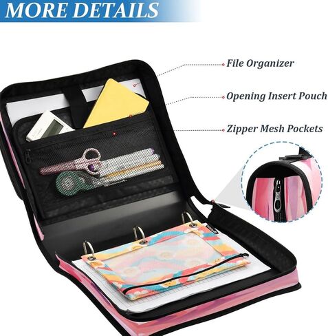 ALAZA Abstract Love Heart Zipper Binder 3 Ring Binder Organizer with Zipper and Shoulder Strap Large Capacity Multi-Pocket for Office Supplies Work in Kuwait