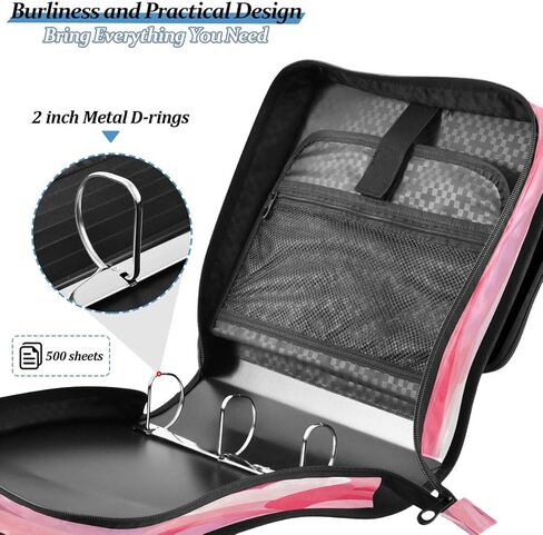 ALAZA Abstract Love Heart Zipper Binder 3 Ring Binder Organizer with Zipper and Shoulder Strap Large Capacity Multi-Pocket for Office Supplies Work in Kuwait