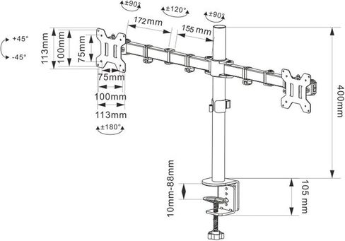 Dual Monitor Desk Mount Stand for 10-27 Inch LCD Led Monitors - Full Motion Adjustable Arms, Holds Up to 17.6 Lbs Each Arm, Vesa Compatible 75X75/100X100Mm in Saudi Arabia