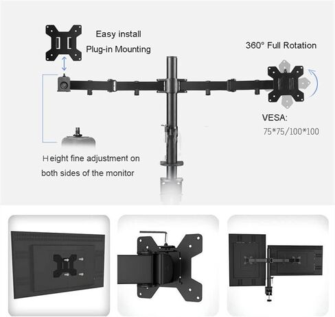 Dual Monitor Desk Mount Stand for 10-27 Inch LCD Led Monitors - Full Motion Adjustable Arms, Holds Up to 17.6 Lbs Each Arm, Vesa Compatible 75X75/100X100Mm in Saudi Arabia