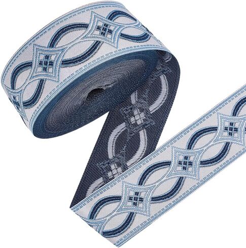 9 Yards Jacquard Ribbon Trim Rhombus Pattern Polyester Ribbon Blue Woven Embroidery Trim 2 inch Wide 0.5mm Thick Ethnic Style for Sewing Crafts Handmade Bag Belts Clothing Decoration in Saudi Arabia