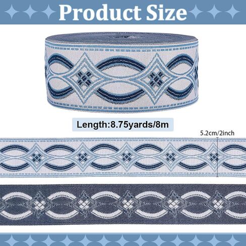 9 Yards Jacquard Ribbon Trim Rhombus Pattern Polyester Ribbon Blue Woven Embroidery Trim 2 inch Wide 0.5mm Thick Ethnic Style for Sewing Crafts Handmade Bag Belts Clothing Decoration in Saudi Arabia