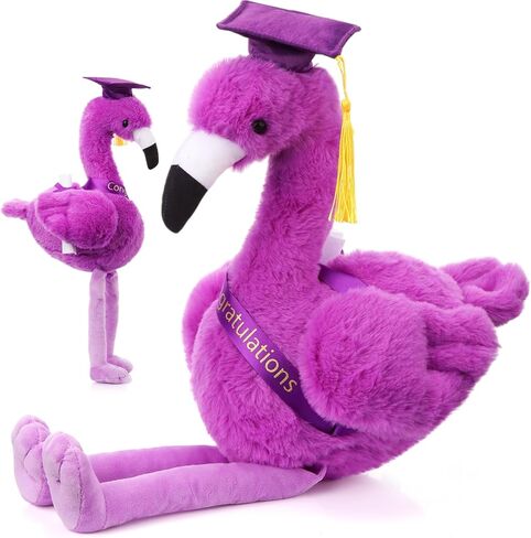Chalyna 10 Inch Graduation Gifts Flamingo Plush Stuffed Animal with Gold Tassel Graduation Hat and Sash Congrats Grad Gift for Preschool Kindergarten Kids Student Friend Party Decoration(Purple) in Kuwait