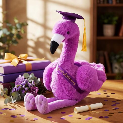 Chalyna 10 Inch Graduation Gifts Flamingo Plush Stuffed Animal with Gold Tassel Graduation Hat and Sash Congrats Grad Gift for Preschool Kindergarten Kids Student Friend Party Decoration(Purple) in Kuwait
