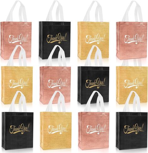 Takytao 12PCS Thank You Gift Bags with Handles 10" H x 8" L x 4" W In Bulk Reusable Thank You Return Gift Bags Nonwoven Foldable Bag for Business Shopping Wedding Baby Shower Graduations Party Favors in Saudi Arabia