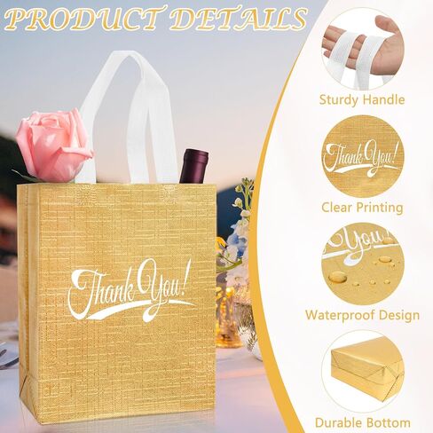 Takytao 12PCS Thank You Gift Bags with Handles 10" H x 8" L x 4" W In Bulk Reusable Thank You Return Gift Bags Nonwoven Foldable Bag for Business Shopping Wedding Baby Shower Graduations Party Favors in Saudi Arabia