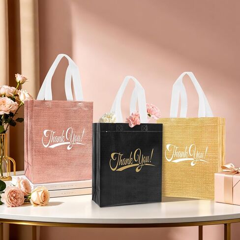 Takytao 12PCS Thank You Gift Bags with Handles 10" H x 8" L x 4" W In Bulk Reusable Thank You Return Gift Bags Nonwoven Foldable Bag for Business Shopping Wedding Baby Shower Graduations Party Favors in Saudi Arabia