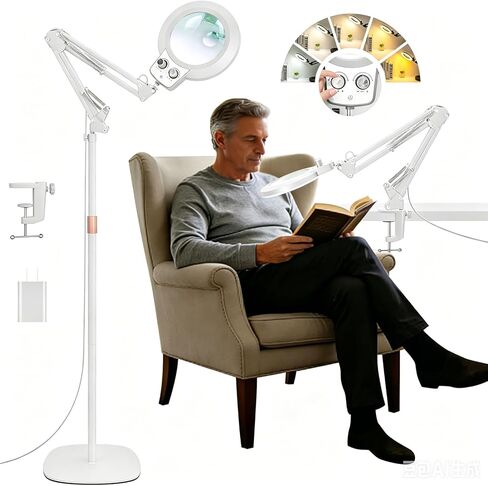 30X 12X Large Floor Magnifying Glass with Light and Stand, Floor Magnifying Lamp Adjustable Height ,Infinite Color Dimmable, 4-in-1 Lighted Magnifier lamp for Close Work,Reading,Painting, Hobby（Black） in Saudi Arabia