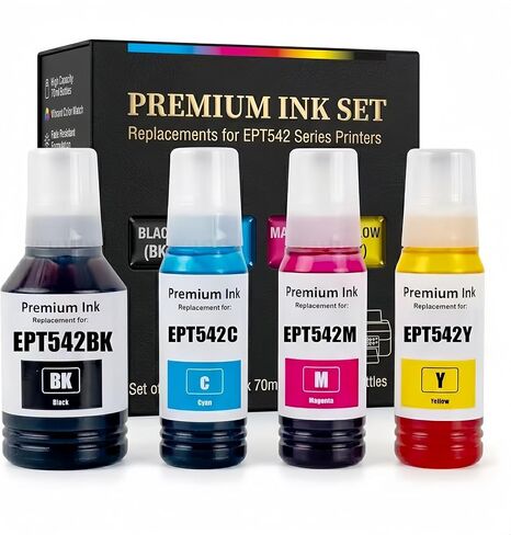 Compatible for 542 Ink Refill Bottles Fits ET-5150 ET-5170 ET-5180 ET-5800 ET-5850 ET-5880 ET-16600 ET-16650, T542 Pigment Ink Bottle Combo Pack for Workforce ST-C5000 ST-C5500(BK C M Y) in Saudi Arabia