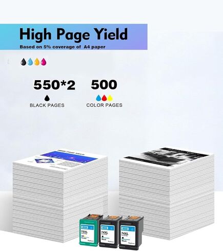 Ink 74XL 75XL Replacement for HP 74 75 Ink Cartridges Combo Pack for PhotoSmart C4280 C4480 C5280 C4400 C4580 C4250 DeskJet D4260 D4360 OfficeJet J6480 Printer (2 * 74 Black 1 * 75 Tri-Color) in Saudi Arabia