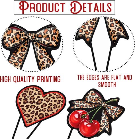 48pcs Red Cheetah Print Cupcake Toppers Y2K Cherry Leopard Party Decorations Y2K Leopard Print Cherry & Lip Cupcake Picks for Retro 2000s Themed Party Supplies in Kuwait