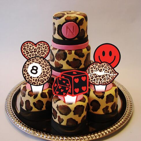 48pcs Red Cheetah Print Cupcake Toppers Y2K Cherry Leopard Party Decorations Y2K Leopard Print Cherry & Lip Cupcake Picks for Retro 2000s Themed Party Supplies in Kuwait