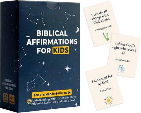 Biblical Affirmation Cards for Kids, 62 Christian Scripture & Positive Affirmation Cards for Boys & Girls, Daily Devotions, Bible Study, Homeschool, Sunday School & VBS Gift in Saudi Arabia