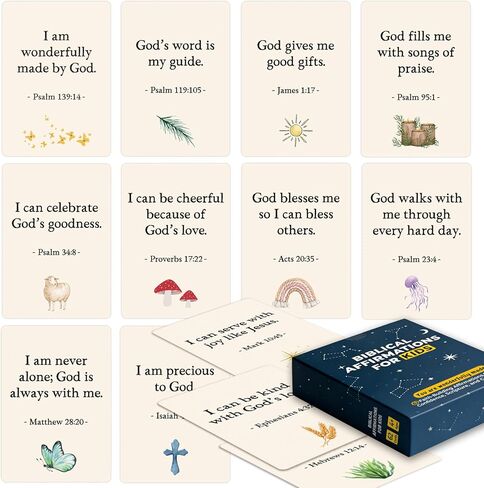 Biblical Affirmation Cards for Kids, 62 Christian Scripture & Positive Affirmation Cards for Boys & Girls, Daily Devotions, Bible Study, Homeschool, Sunday School & VBS Gift in Saudi Arabia