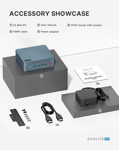 Mini PC E3 ، Intel Alder Lake N150 Mini Computers ، 16GB DDR4 512GB M.2 NVME SSD ، USB-C MINI PC Display ، 2.5G RJ45 LAN ، 4*USB 3.2 in Kuwait