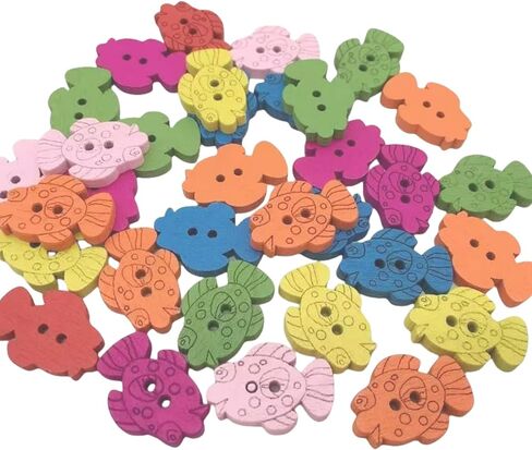 50Pcs Colorful Cartoon Fish Wooden Buttons, Animal Craft, DIY Sewing and Clothing Decor, Replaceable Wooden Coat, Fish Shape for Crafts, Needle Minders, Cross Stitch, Buttons in Saudi Arabia