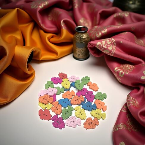 50Pcs Colorful Cartoon Fish Wooden Buttons, Animal Craft, DIY Sewing and Clothing Decor, Replaceable Wooden Coat, Fish Shape for Crafts, Needle Minders, Cross Stitch, Buttons in Saudi Arabia