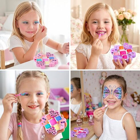 Cleboen Kids Makeup Kit for Girls, 12Pcs Washable Toy Cosmetics Set with Eyeshadow Lip Gloss Brushes, Water-Based Play Makeup for Ages 3+, Birthday Party Dress Up Gift Sleepover Party Favors Toy in Saudi Arabia