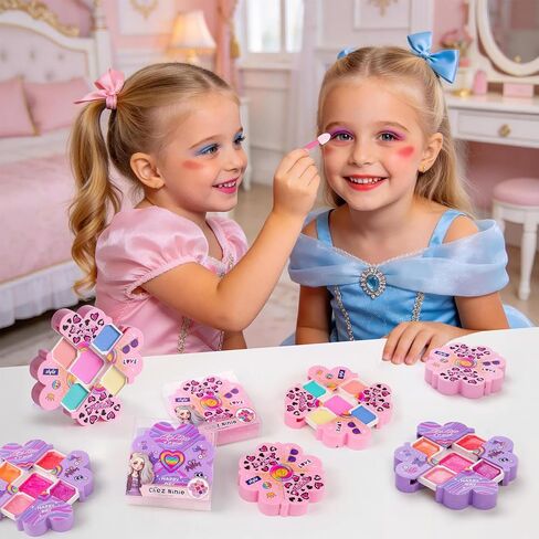 Cleboen Kids Makeup Kit for Girls, 12Pcs Washable Toy Cosmetics Set with Eyeshadow Lip Gloss Brushes, Water-Based Play Makeup for Ages 3+, Birthday Party Dress Up Gift Sleepover Party Favors Toy in Saudi Arabia
