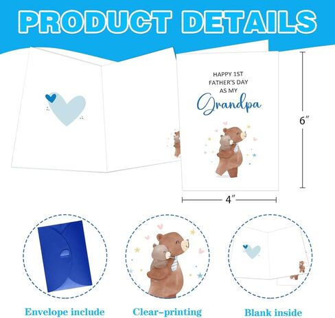 JUESMOS Lovely Bear Happy First Father’s Day for Grandpa Funny Grandpa Fathers Day Card from Baby Boy Girl Grandson Granddaughter Happy 1st Father’s Day as My Grandpa Card with Envelope in Kuwait