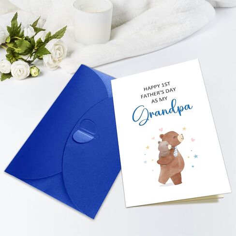 JUESMOS Lovely Bear Happy First Father’s Day for Grandpa Funny Grandpa Fathers Day Card from Baby Boy Girl Grandson Granddaughter Happy 1st Father’s Day as My Grandpa Card with Envelope in Kuwait