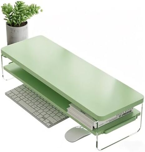 C Acrylic Monitor Stand Riser - 2 Tier Desk Organizer Shelf for Laptop, Computer, & Office Supplies - Stylish White Storage Solution for Home & Workspace in Kuwait