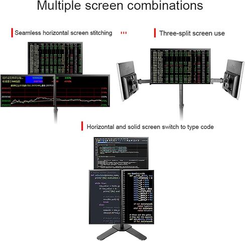 Three Screens Monitor Desk Mount, Free-Standing Desk Stand Riser for 12 Inch to 27 Inch Screen, Holds Three Screen, Single Screen Holds Up to 8kg/17.6lbs in Kuwait