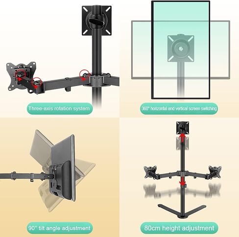 Three Screens Monitor Desk Mount, Free-Standing Desk Stand Riser for 12 Inch to 27 Inch Screen, Holds Three Screen, Single Screen Holds Up to 8kg/17.6lbs in Kuwait
